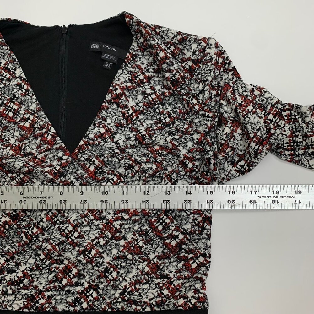 Maggy London Petite Abstract Print Dress - US 4P - Black White & Red - Polyester - Picture 5 of 6
